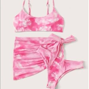 NWT Pink 3 piece Swimsuit Set (Tie Dye Cami & Cheeky Bottom & Skirt)